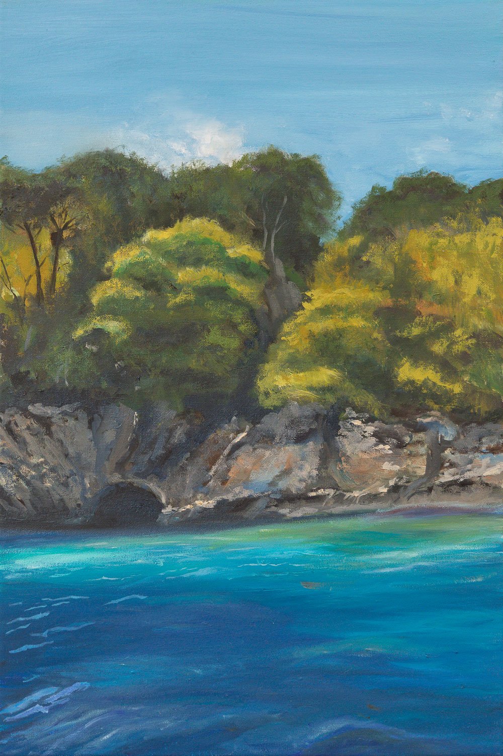 Turquoise glow and wooded shore