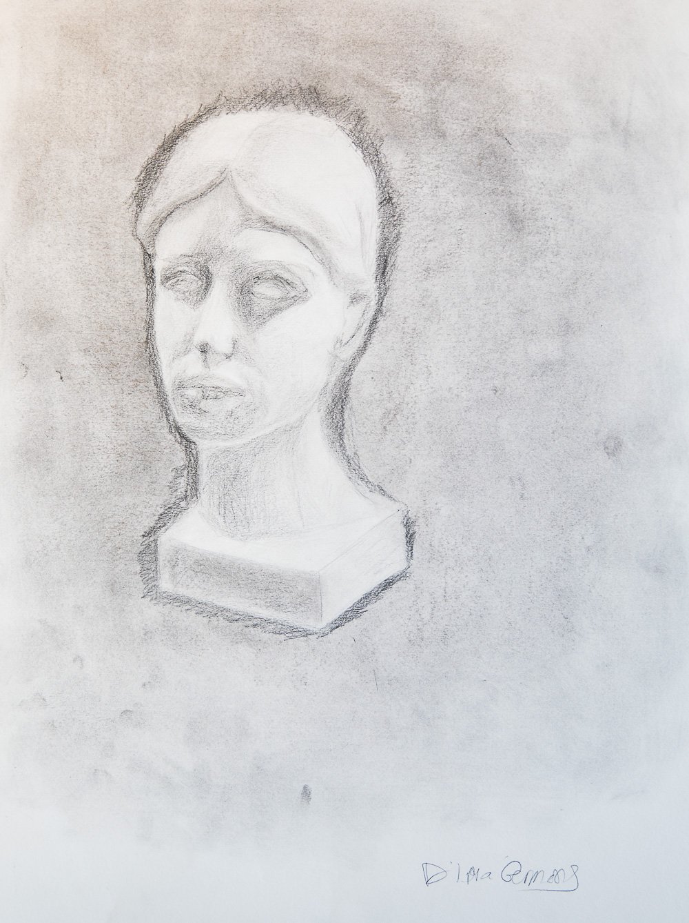 Sculpted Head in Gray Pencil